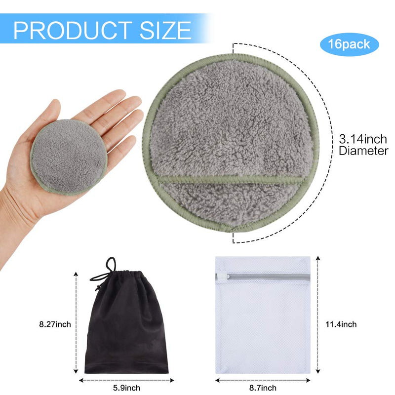 Sunland Reusable Makeup Remover Pads For Face,Eye,Lips 16 Pack Microfiber Face Cleansing Gloves Washable Makeup Removal Cloth With Laundry Bag and Travel Bag Rounds Toner Pads 3.14Inch round 3.15inchx16 light grey - BeesActive Australia