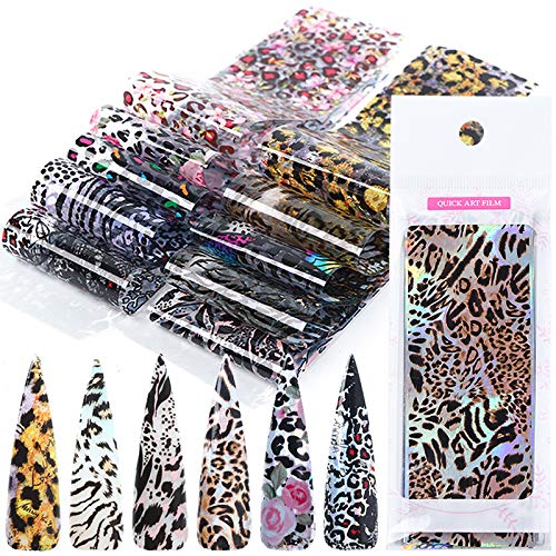 Leopard Nail Foil Transfer for Women 20 Sheets Holographic Nail Art Foil Mixed Laser with Transparent Leopard Stickers DIY Nail Art Designs Manicure Decoration - BeesActive Australia