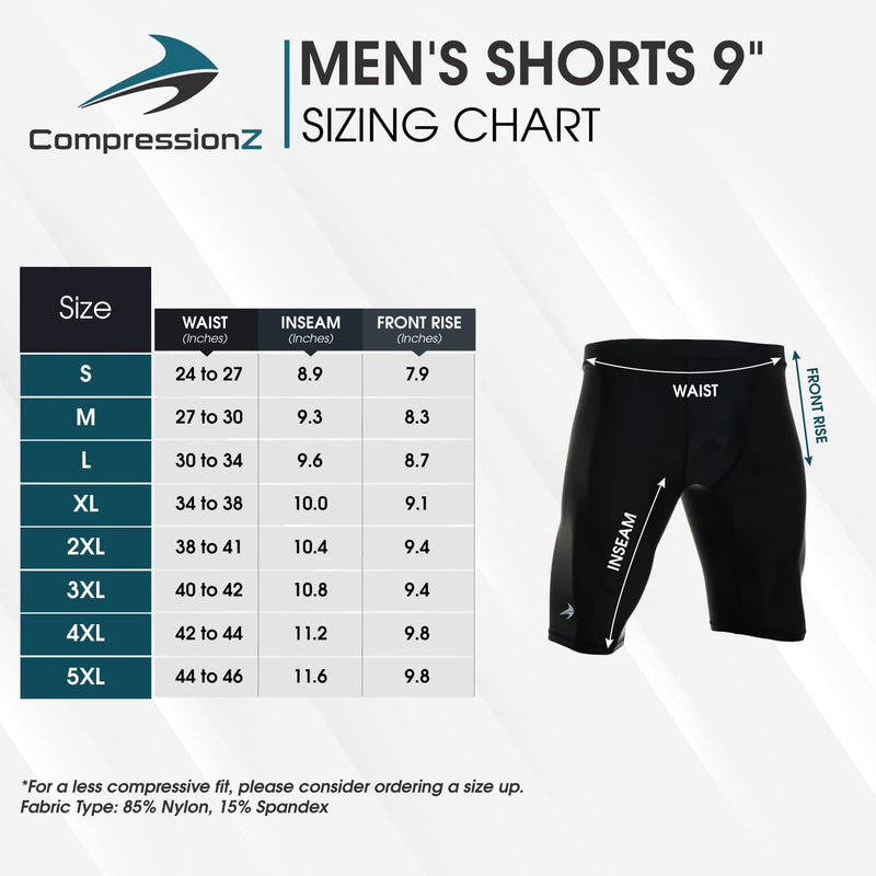 CompressionZ Compression Shorts Men - Sport Spandex Compression Underwear Black 9" Large - BeesActive Australia