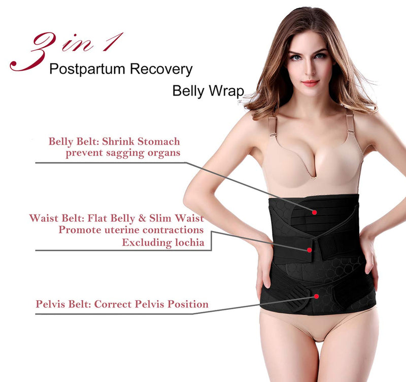 ChongErfei 3 in 1 Postpartum Belly Wrap - Recovery Belly/Waist/Pelvis Belt Black Band,Black One Size One Size (Pack of 1) - BeesActive Australia