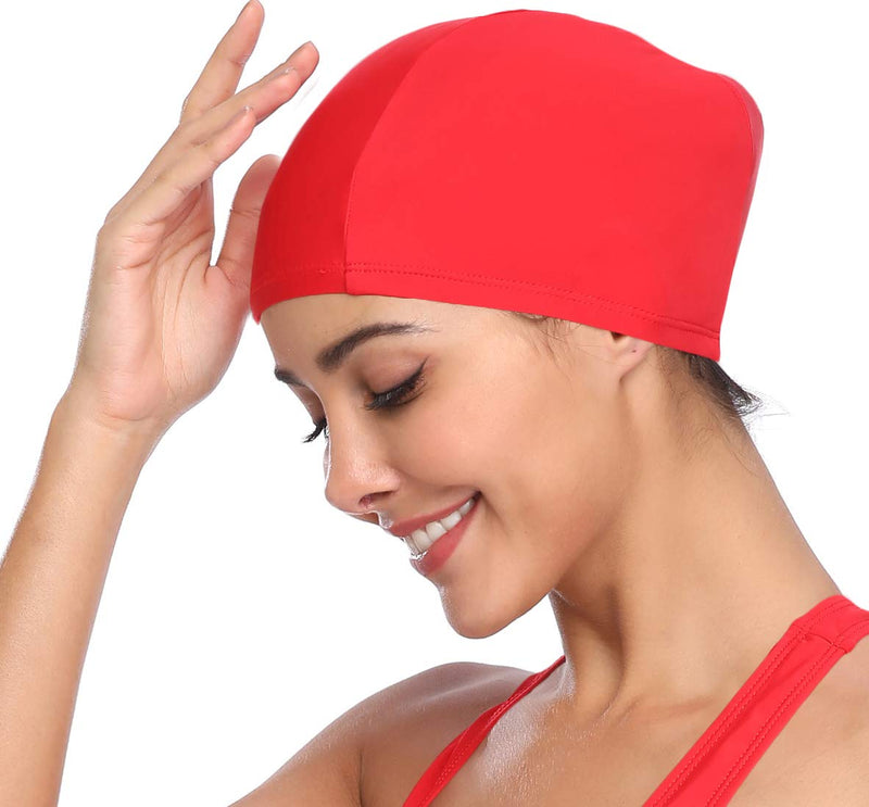 [AUSTRALIA] - SHEKINI Womens Sports Nylon Spandex Fabric Swimming Cap Bathing Cap Head Cover Rose Red 