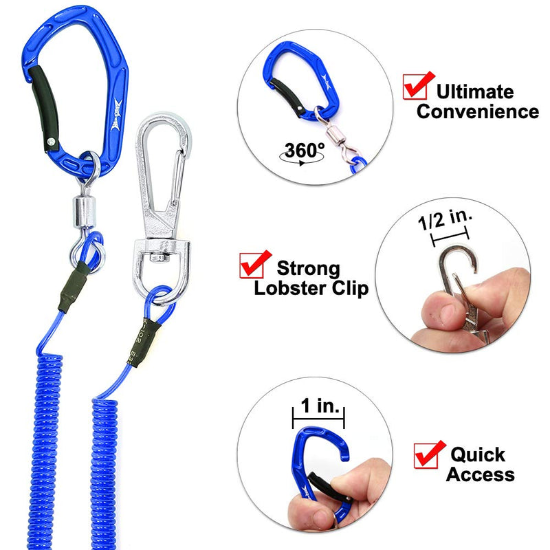 HERCULES M4 Heavy Duty Fishing Lanyard, Coiled Lanyard for Fishing, Rods, Pliers, Boating, Paddles, Kayak Pack of 2 Blue, 17.7" Plus - BeesActive Australia