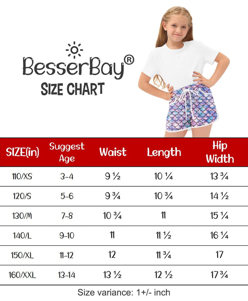 BesserBay Girl's Summer Adorable Beach Boardshorts Drawstring Swim Trunk 3-14 Years Purple | Mermaid 10 Years - BeesActive Australia