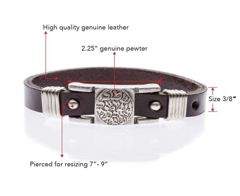 Shema Israel Bracelet Brown Leather for Men and Women Adjustable Size Unisex Design Handmade Gift Shema Brown - BeesActive Australia