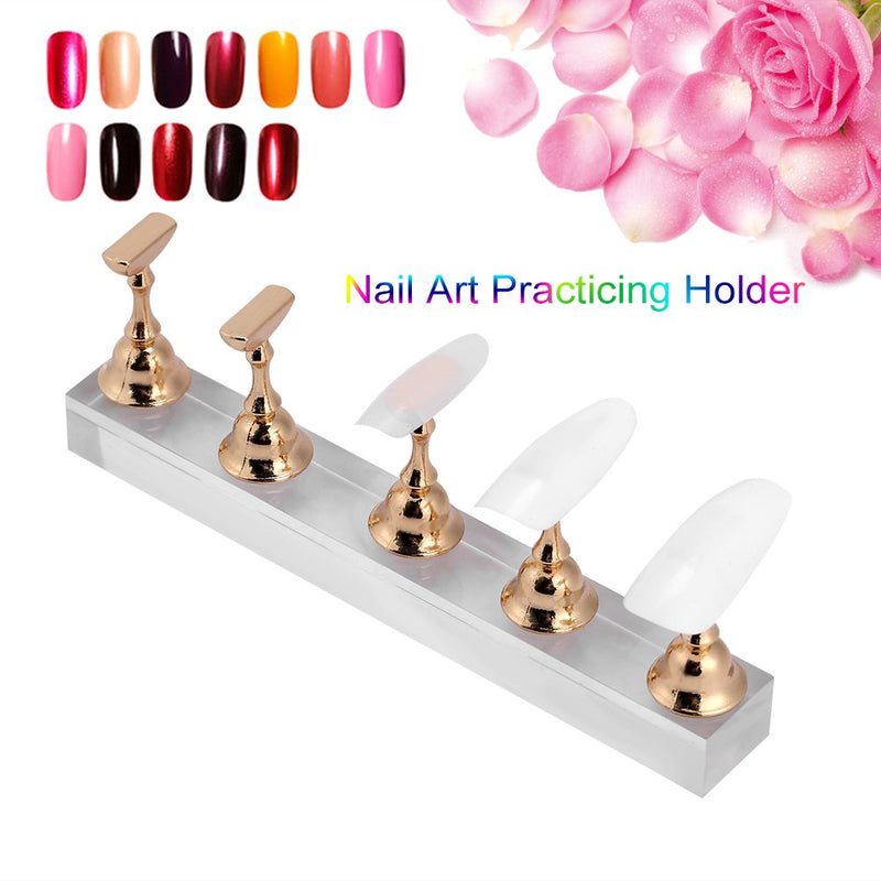 Mavis Laven False Nail Display Stand Holder Set Nail Art Practice Holder Gold Magnetic Nail Showing Shelf Salon Home Tool - BeesActive Australia