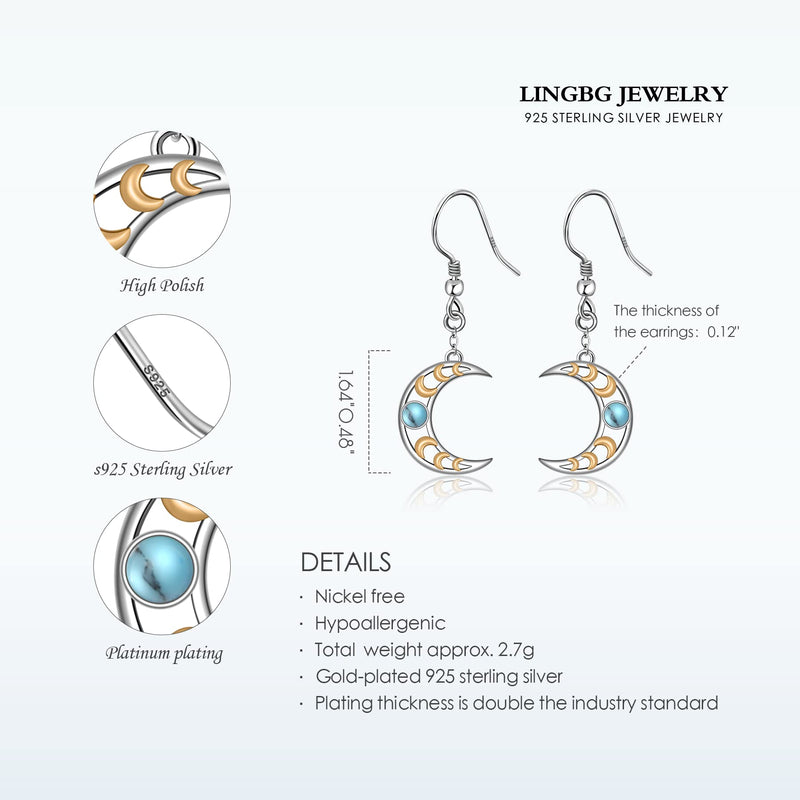 LINGBG JEWELRY Moon Earrings 925 Sterling Silver Moon Star Sun Earring Tree of Life Earrings Bat Earrings Peace Sign Earrings Half Moon Earrings for Women Jewelry Gifts for Girls 7# Moon Earrings - BeesActive Australia