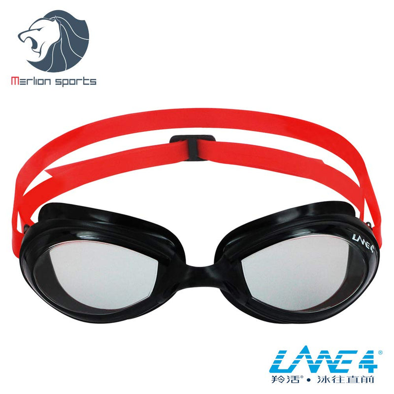 [AUSTRALIA] - LANE4 Swim Goggle - Flat Lenses Streamline Design, Anti-Fog UV Protection, One-Piece Frame Soft Seals, Easy Adjusting Comfortable Leak Proof for Adults Men Women IE-70555 L.SMOKE/BLACK 