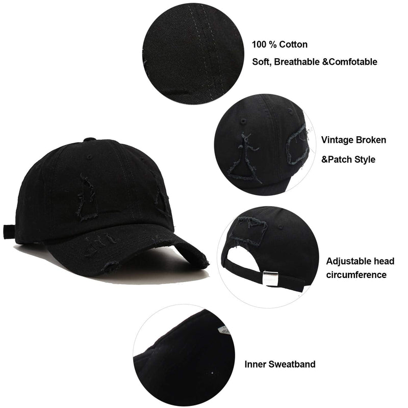Ripped Patch Baseball Cap Vintage Distressed Low Profile Unstructured Cotton Dad Hat Adjustable for Women Men White - BeesActive Australia