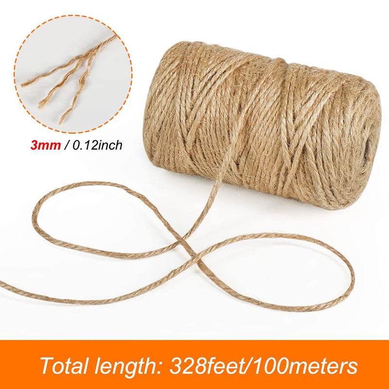 328 Feet 3mm Thick Natural Jute Twine, 3Ply Heavy Duty Industrial Packing Materials String Brown Garden Twine for Arts, Crafts and Gift Wrapping - BeesActive Australia