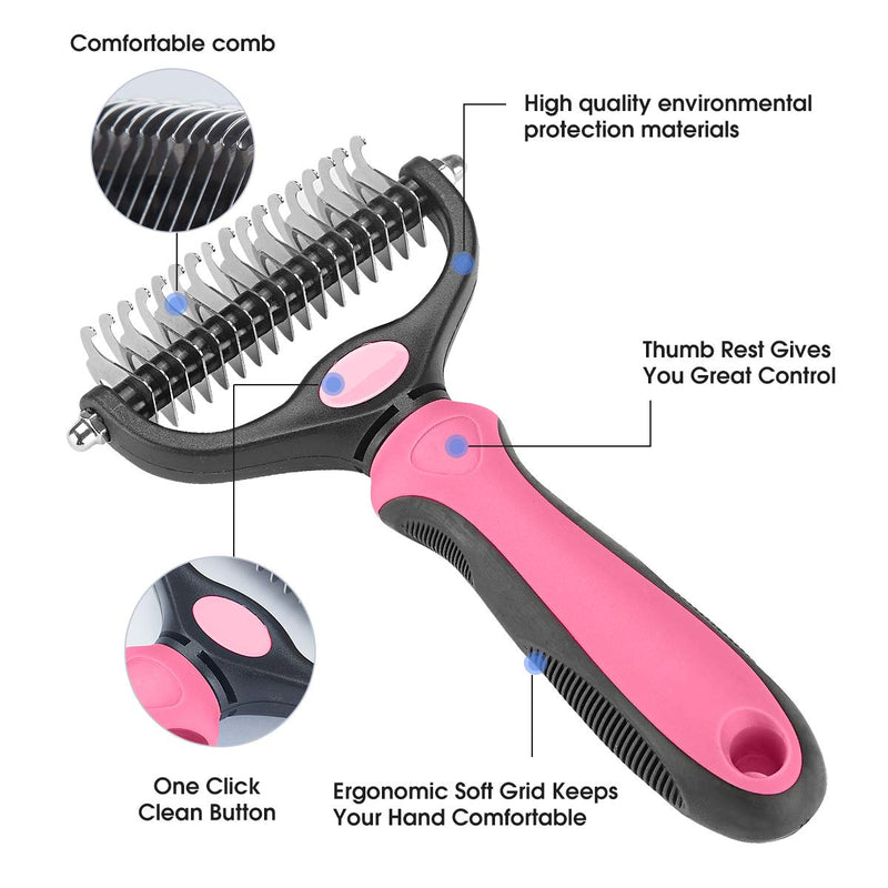 XLCL pet Pet Grooming Tool - 2 Sided Undercoat Rake for Cats and Dogs - Safe Dematting Comb for Easy Mats & Tangles Removing - No More Nasty Shedding and Flying Hair pink other - BeesActive Australia
