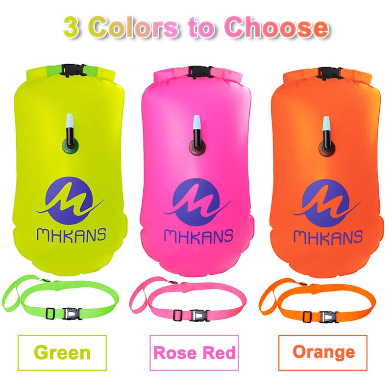 YMLHOME Swim Buoy 20L Swimming Safety Buoy Float Dry Bag with Adjustable Waist Belt and Waterproof Cell Phone Bag for Open Water Swimmers and Safer Swim Training (Green) - BeesActive Australia