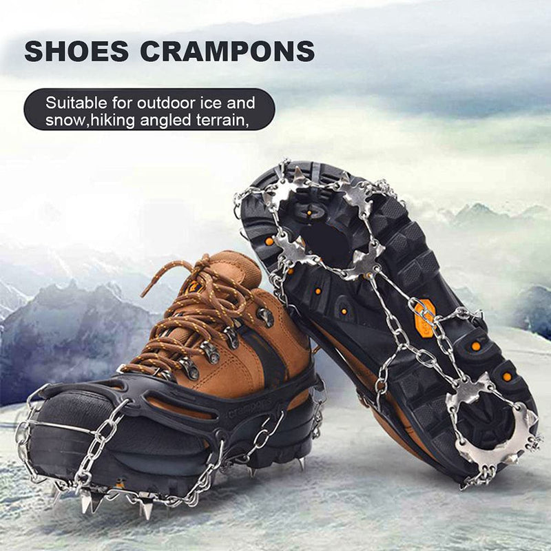 CALIDAKA Crampons Ice Cleats Traction Snow Grips 19 Teeth Stainless Steel Anti-Slip Traction Spikes Safe Protect for Hiking Fishing Walking Climbing Mountaineering black Large - BeesActive Australia