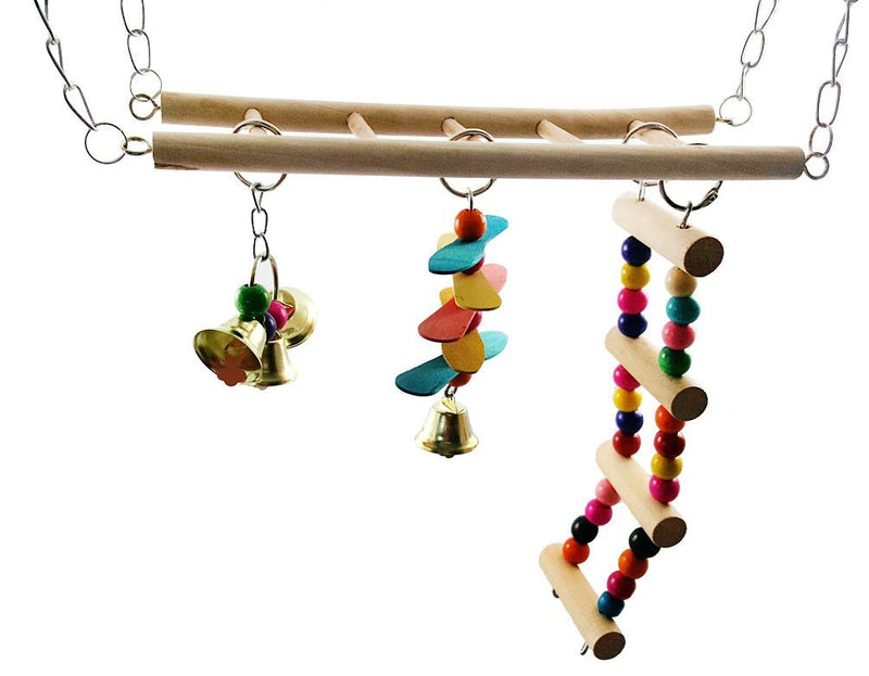 Natural Wood Bird Ladder Wood Parakeet Toy Parrot Swings Hammock Hanging Toy for Small Birds Parakeet Cockatiel Cage Accessories B - BeesActive Australia