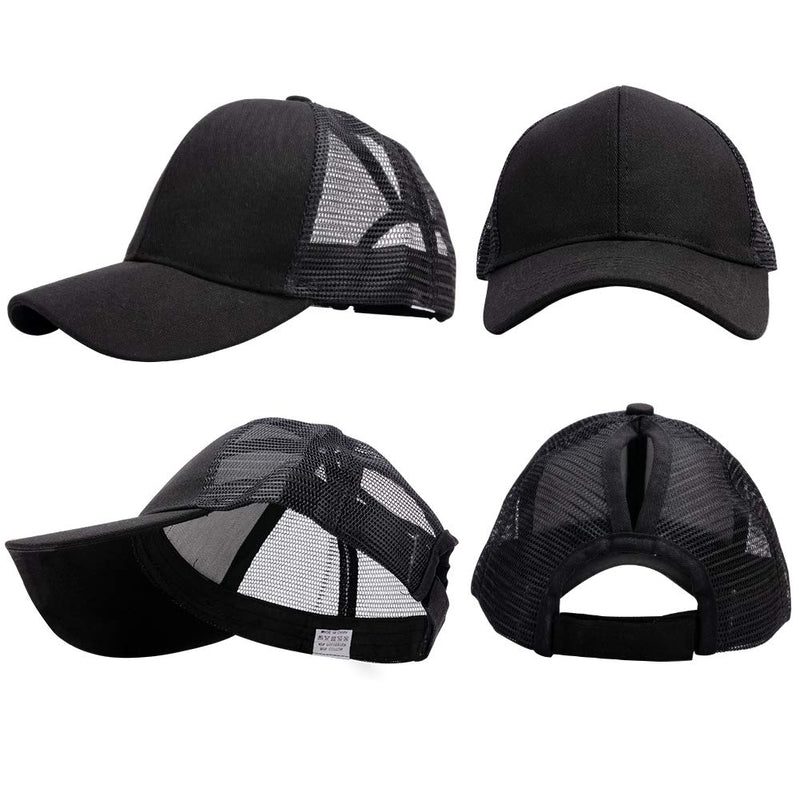 High Ponytail Hole Baseball Hats Cap for Women,Messy Bun Hat Adjustable Cotton and Mesh Trucker Baseball Sun Cap Black-white(w) - BeesActive Australia