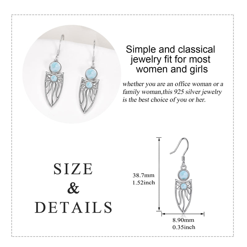 Larimar Dangle Earrings Sterling Silver Bohemia Sun Teardrop Leverback Earrings Earrings Jewelry Gifts for Women Girls - BeesActive Australia