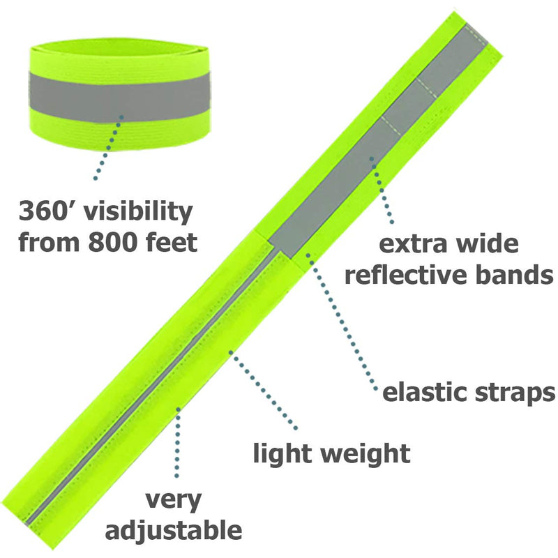 Reflective Bands for Arm, Wrist, Ankle, Leg. Reflector Bands. High Visibility Reflective Running Gear for Women and Men Cycling Walking Bike Green - 2 Bands - BeesActive Australia