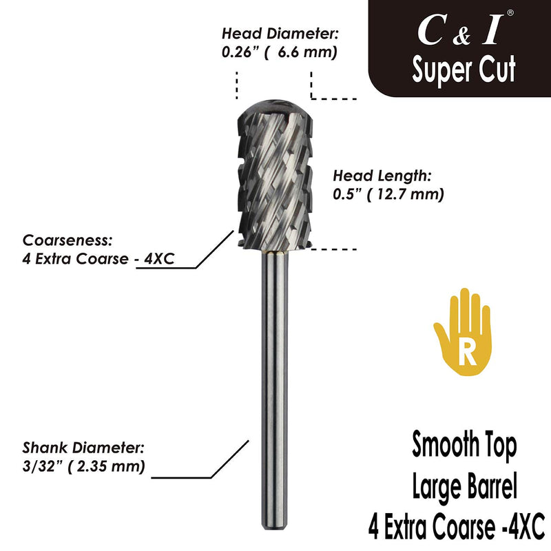 Upgrade Edition Large Barrel Smooth Top, Super Cut, Nail Drill for Electric Manicure Drill Machine, Nail Gel Remove (4 Extra Coarse - 4XC) 4 Extra Coarse - 4XC - BeesActive Australia