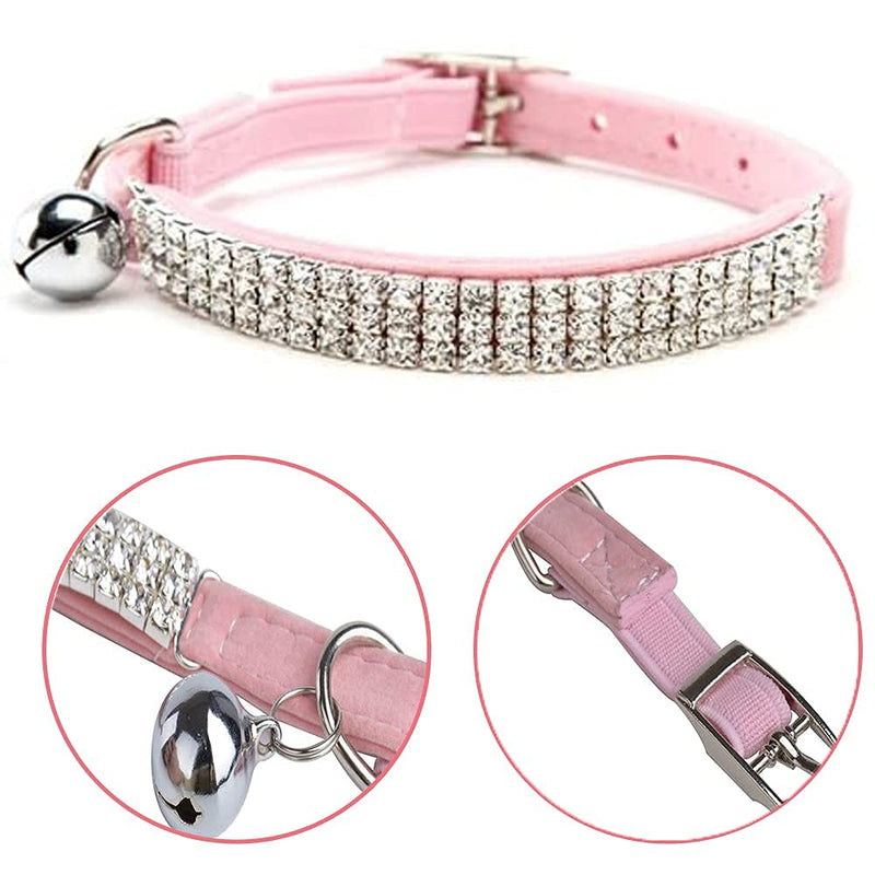 CHUKCHI Soft Velvet Safe Cat Adjustable Collar Bling Diamante with Bells,11 inch for Small Dogs and Cats Pink - BeesActive Australia