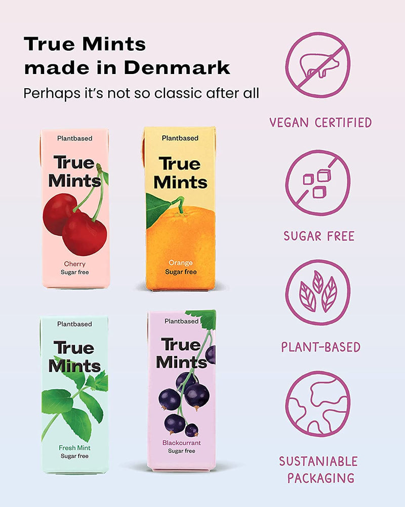 True Mints Mixed Flavours (12-pack) - Sugar Free Mints - Xylitol Mints - Fruit Pastilles - Sugar Free & Plantbased Travel Sweets with Natural Flavours Mixed Flavours Mints 12 Count (Pack of 1) - BeesActive Australia