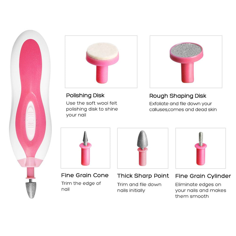 Electric Pedicure & Manicure Set Portable Shaper with 5-piece attachment for the care of hands and feet. Electric nail file for home use pink - BeesActive Australia