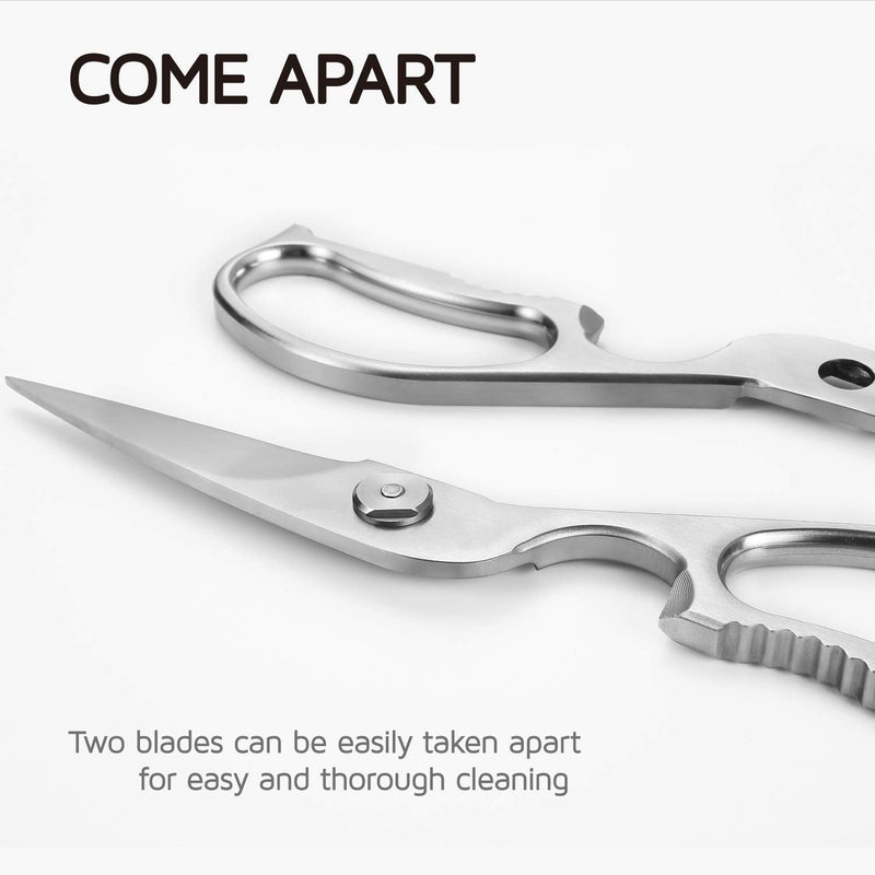 Multipurpose Kitchen Shears by WELLSTAR, Come Apart Heavy Duty German Stainless Steel Food Scissors for Cutting Meat Poultry Chicken Vegetable, Plus Handy Onion Slicing Holder, Gift Box Pack Satin Finish - BeesActive Australia
