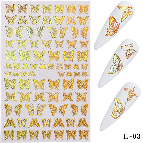 4 Sheets DIY Nail Art Adhesive Sticker Decals, Metallic Gold and Silver Butterfly Design Nail Art Decorations, Manicure DIY Nail Decals (Gold) - BeesActive Australia