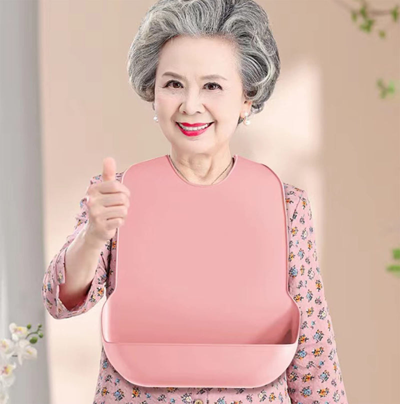 YYGMSS Waterproof Bibs for Adult, Silicone Adult Bibs with Crumb Catcher, Adjustable Bib for Elderly Women Eating (Pink, Large) - BeesActive Australia
