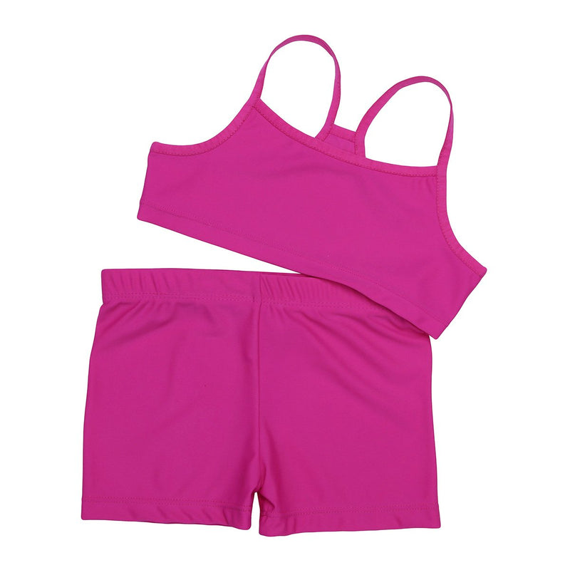 [AUSTRALIA] - moily Girls Solid 2-Piece Gymnastics Dance Sports Outfit Racer Crop Top with Booty Shorts Swimsuit Rose 8 / 10 