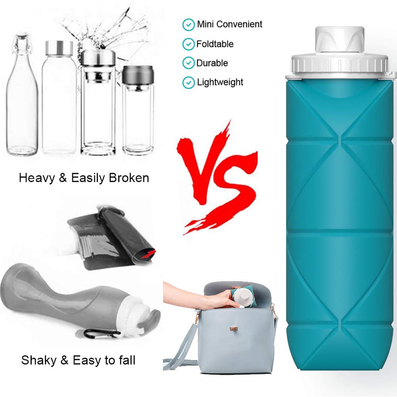 SPECIAL MADE Collapsible Water Bottle Leakproof Valve BPA Free Silicone Foldable Water Bottle for Gym Camping Sports Lightweight Travel Bottle Durable 20oz Blue - BeesActive Australia