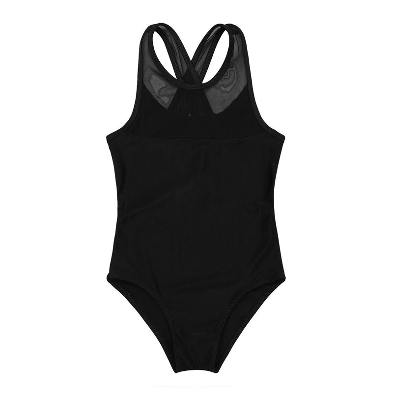 [AUSTRALIA] - dPois Kids Girls' Mesh Splice Criss-Cross Back Gymnastics Sports Ballet Dance Leotard One-Piece Jumpsuit Black 8 