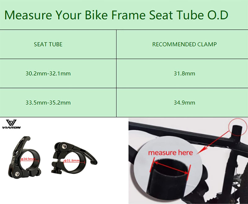VIARON Bike Seat Post Clamp Aluminium Alloy Quick Release Bicycle Seat Clamp 31.8/34.9MM (Black, 31.8mm) Black - BeesActive Australia