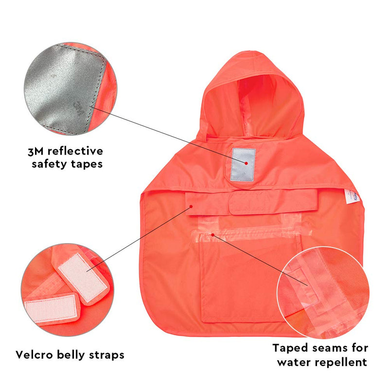 Blueberry Pet 7 Patterns Lightweight Packable Reflective Dog Raincoat or Poncho 10 inch (Pack of 1) Bright Orange - BeesActive Australia