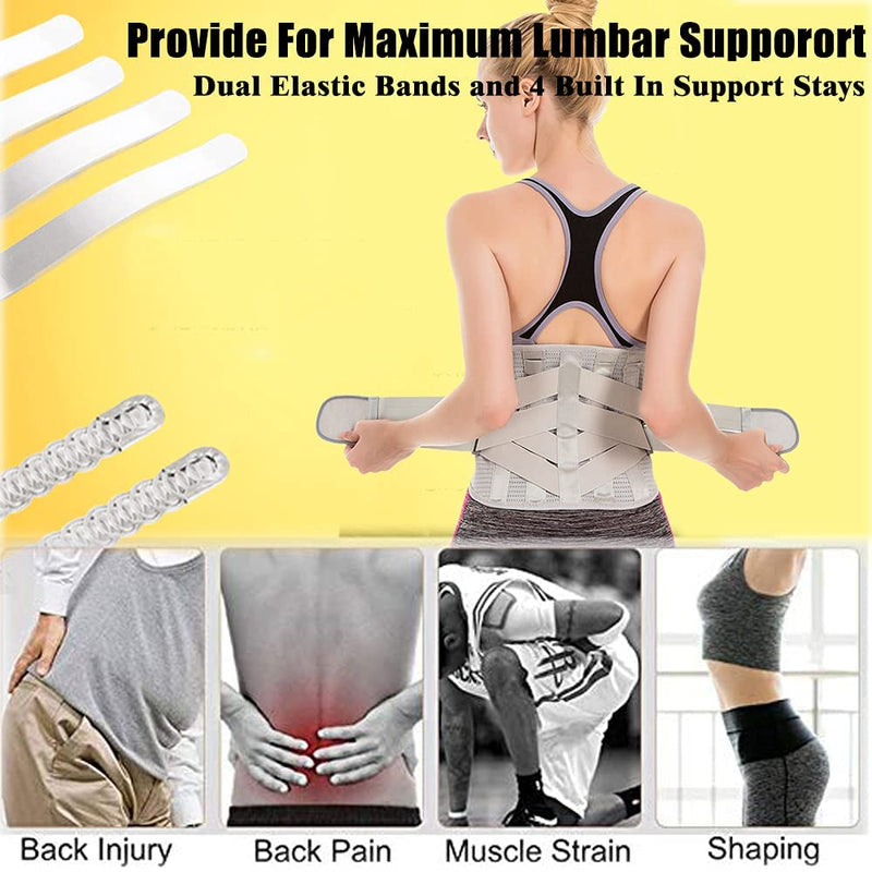 Lower Back Braces for Back Pain Relief - Compression Belt for Men & Women - Lumbar Support Waist Backbrace for Herniated Disc, Sciatica, Scoliosis - Breathable Mesh Design, Adjustable Straps (S, Gray) S(Navel:30"-35") - BeesActive Australia