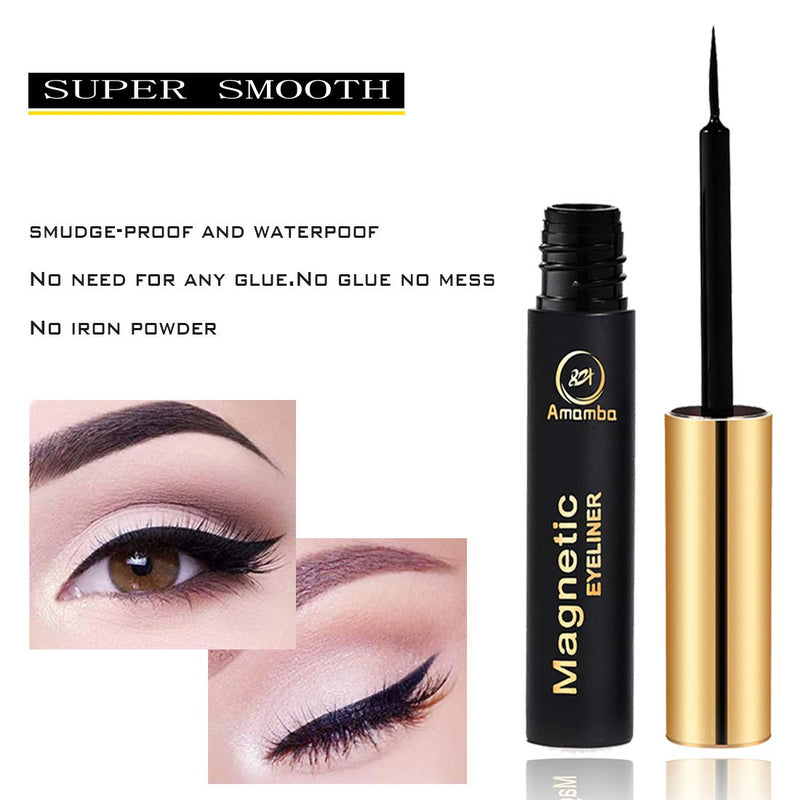 【2pcs】Amamba Magnetic Eyeliner,Waterproof and Smudge Resistant eyelashes liner，No iron powder and Natural Look … Gold bottle (black liner) - BeesActive Australia