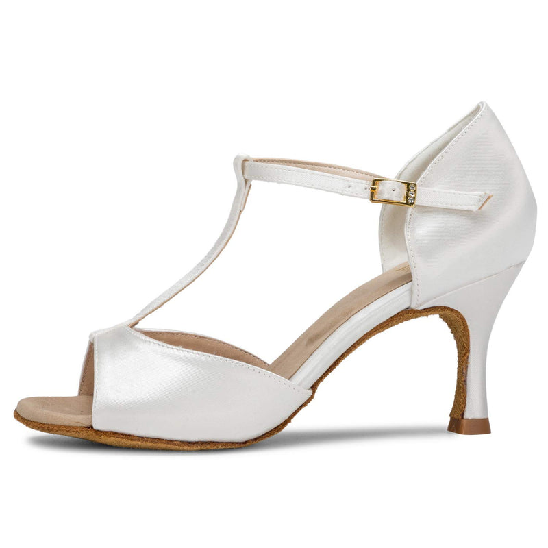 [AUSTRALIA] - JIAJIA 20511 Women's Satin Sandals Flared Heel Latin Salsa Performance Dance Shoes 7.5 Ivory 