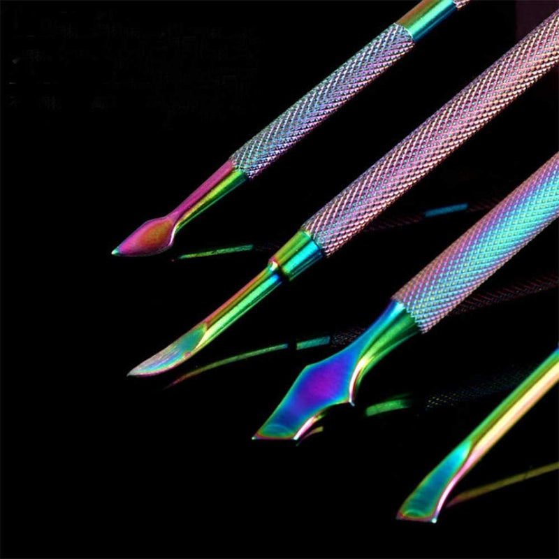 ONNPNN 4 Pieces Dual-Ended Cuticle Pusher, Stainless Steel Pedicure Manicure Tools, Rainbow Dead Skin Remover, Professional Trimmer Cutter Clipper Nail Art Tool Set for Fingernails and Toenails - BeesActive Australia