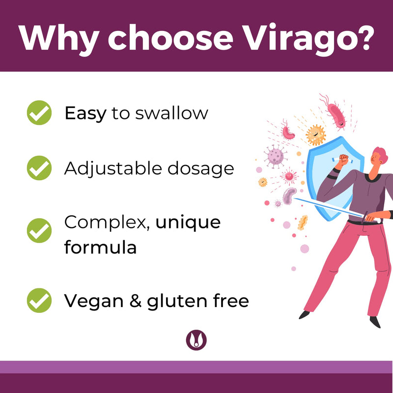 Virago - Lysine Cold Sore Treatment - Vegan Immunity Booster with L-Lysine, Olive Leaf Extract, Cat's Claw, and More - 90 Tablets - BeesActive Australia