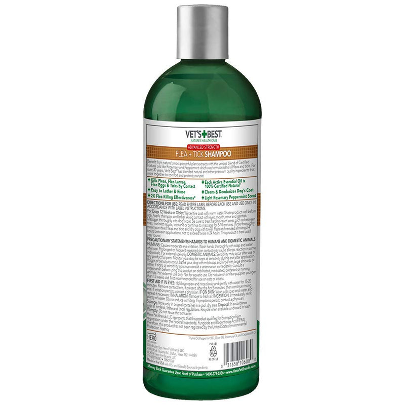 Vet's Best Flea and Tick Advanced Strength Dog Shampoo | Flea Treatment for Dogs | Flea Killer with Certified Natural Oils | 12 Ounces - BeesActive Australia