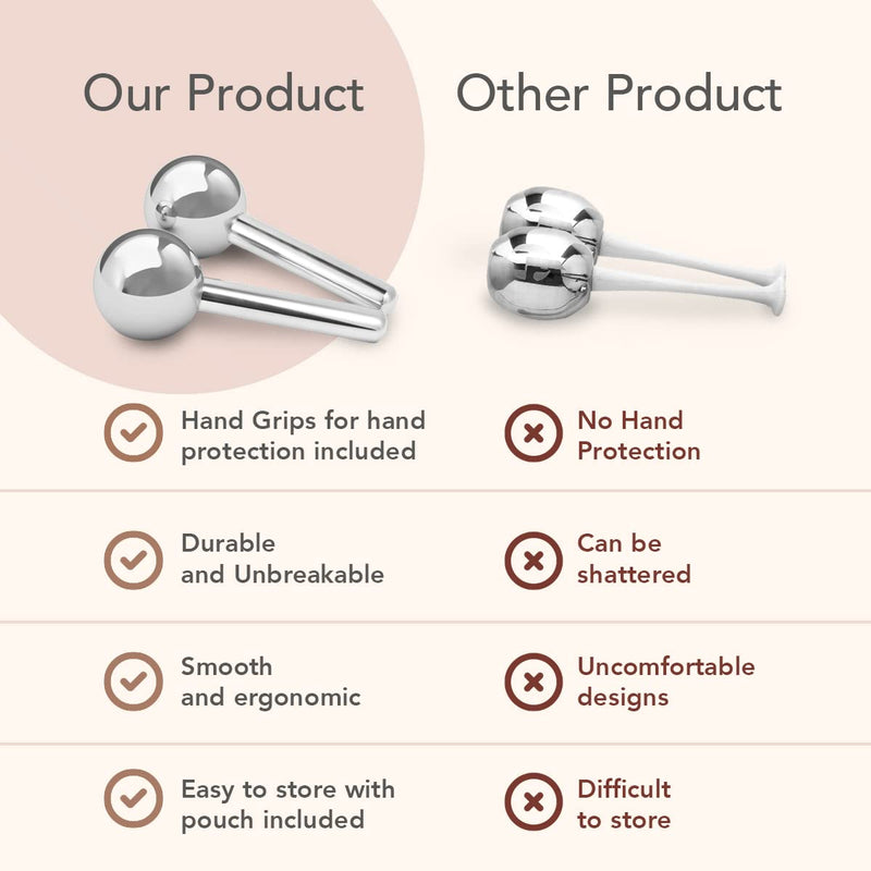 Hana Emi Ice Globes for Face and Eyes - Face Ice Roller - Steel Cryo Globes - Rejuvanate Skin - Ice Face Roller - Face Massager for Muscle Pain - Set of 2 Unbreakable Globes Metal Globes - BeesActive Australia