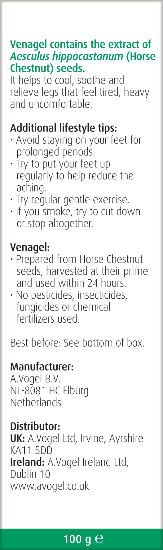 A.Vogel Venagel Horse Chestnut Gel | for The Relief of Tired, Aching Legs | 100ml - BeesActive Australia