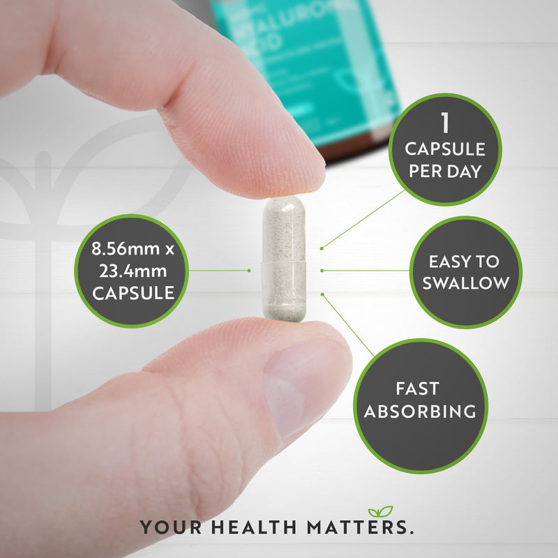 Hyaluronic Acid Capsules - 3 Month Supply of 600mg Hyaluronic Acid Capsules - High Dose with 500-700 KDA - GMO Free with No Synthetic Fillers or Binders - Made in The UK by Nutravita 90 Capsules - BeesActive Australia