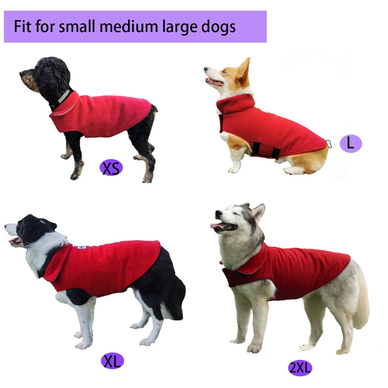BONAWEN Fleece Dog Coat Winter Pet Jacket Reflective for Cold Weather for Large Medium Small Dogs 3Xl:chest girth 30-37.4",body 22.8" Red - BeesActive Australia