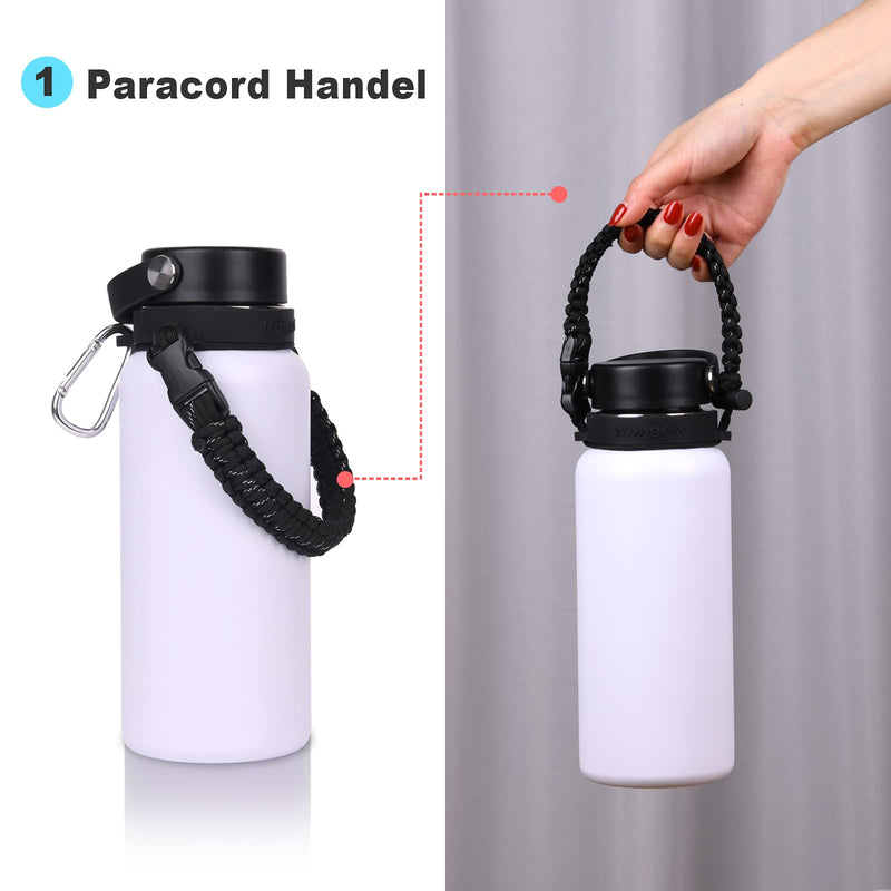 Wongeto 2.0 Paracord Handle with Shoulder Strap Compatible with Hydro Flask 2.0 Wide Mouth Water Bottle 12oz to 64oz-Water Bottle Strap Carrier for Walking,Camping,Going to School Black - BeesActive Australia