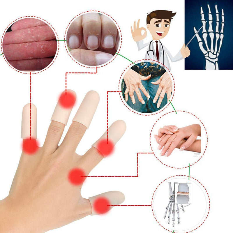 Finger Protectors, Gel Finger Cots 14 Pcs Finger Bandage, New Material Finger Support Thumb Protector for Trigger Finger, Hand Eczema, Finger Cracking, Finger Arthritis (14Pcs, M Size) Nude 14PCS Middle Size - BeesActive Australia