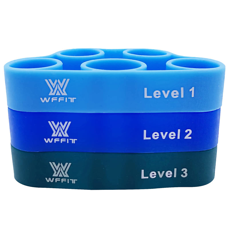 WFFITT Finger Exercise Grip Strengthener, Finger Stretcher Hand Grip Resistance Bands Finger Extensor Exercise Bands for Carpal Tunnel Guitar Pianist Rock Climbing Tennis Trainer 3PCS Blue - BeesActive Australia