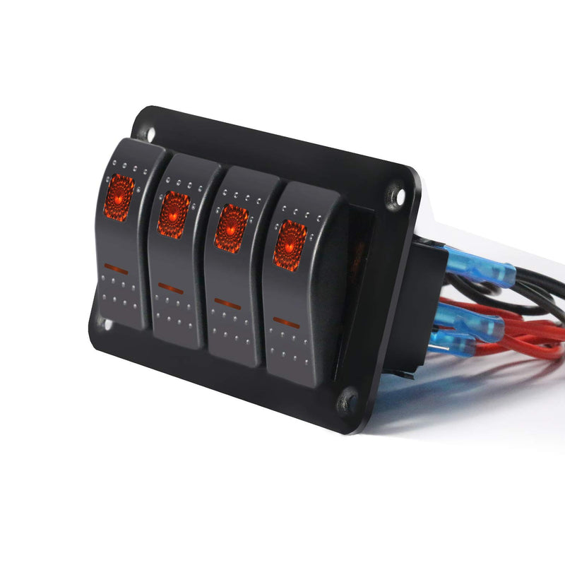 [AUSTRALIA] - FXC Rocker Switch Aluminum Panel 4 Gang Toggle Switches Dash 5 Pin ON/Off 2 LED Backlit for Boat Car Marine 