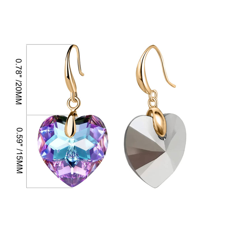 Love Heart Austrian Crystal Earring For Women,14K Gold Plated Hypoallergenic Drop Earrings For Sensitive Ears 1-Gold-Purple - BeesActive Australia