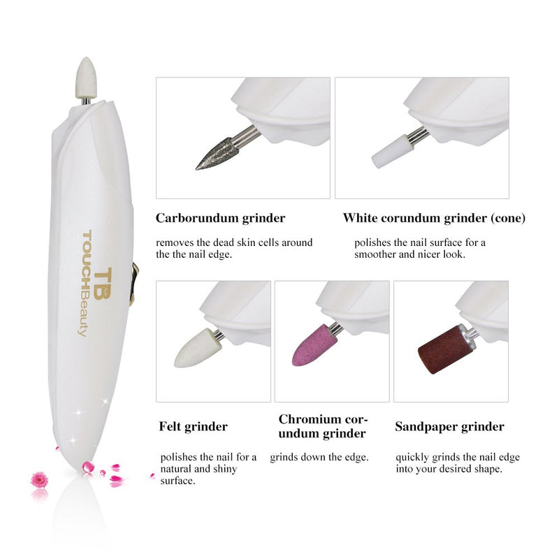 TOUCHBeauty Electric Nail File Drill Buffer Polisher Set with LED Light, 5in1 Professional Manicure Pedicure Set, Fingernail Toenaill Care Tools Cordless Battery Operated Golden TB-1333 - BeesActive Australia