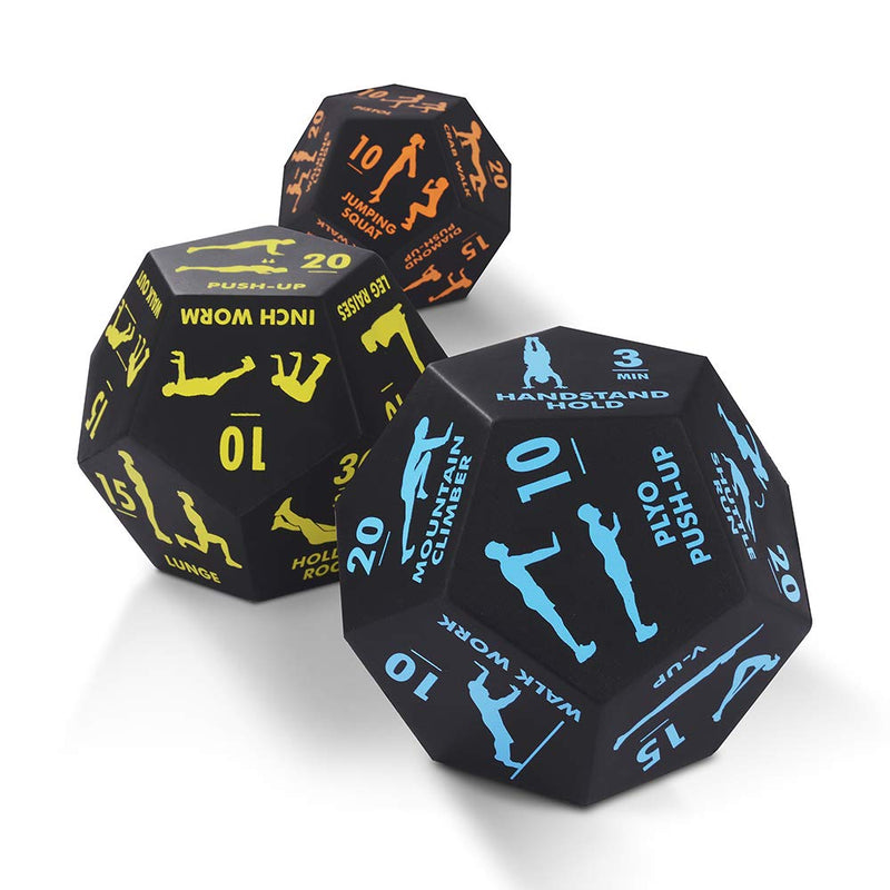 Exercise Dice, for Home Fitness, Workouts, Cardio, 12-Sided Movement Dice Fun Gym Learning Game for Fitness & Exercise Classes , with Exercise Illustration Booklet (3pcs) Black - BeesActive Australia