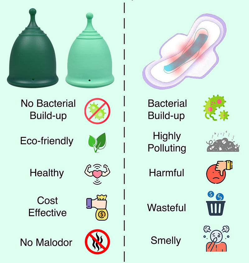 Shordy Menstrual Cups, First Period Starter Pack of 2 Kit with Mini Box, Period Cup Medical Grade Silicone, Feminine Hygiene Better Alternative to Sanitary Pads & Tampons for Girls - Small & Large S/L (Pack of 2) Green - BeesActive Australia